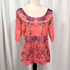 2/$30 Vintage‎ Suzie Coral Womens Top Size XL Abstract Print Summer Casual